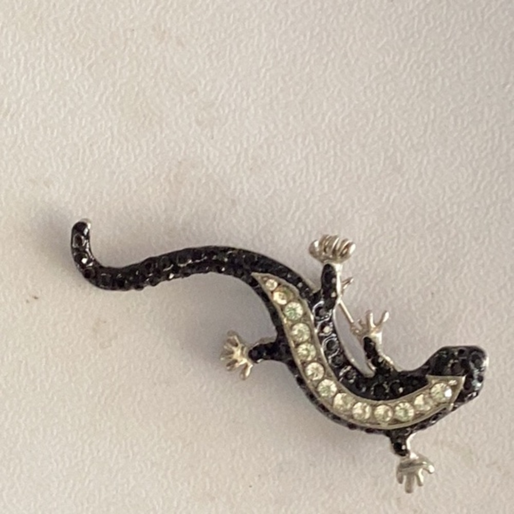 Black White Rhinestone Pavé Salamander Brooch 3” Alchemist Magick